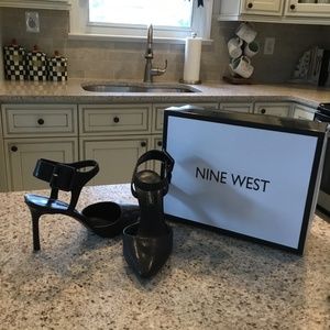 Nine West black ankle strap stiletto size  8 1/2  /  4” heel